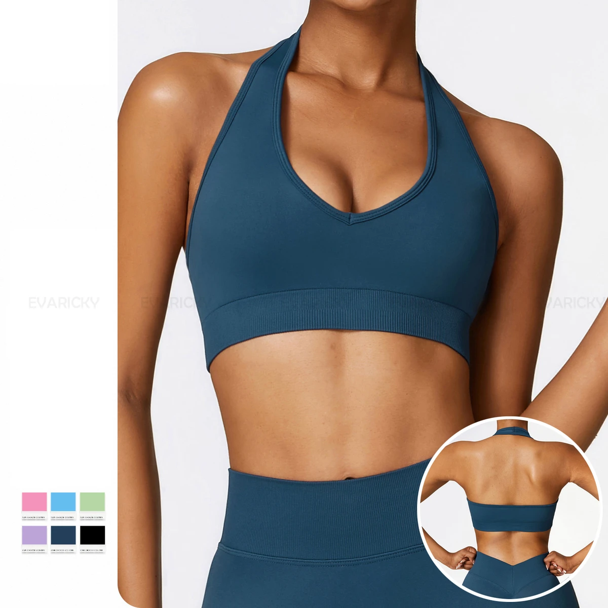 Wholesale Workout Active Wear Crop Top Mujer Sexy Back Activewear Custom Logo Gym Fitness Backless Halter Sports Bra For Women