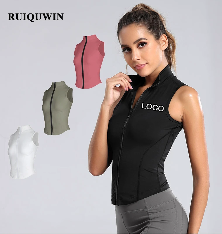 RUIQUWIN Wholesale Custom High Quality Running Sleeveless Vest Sportswear Jacket Sports Women's Tank Tops Zipper Yoga Tops