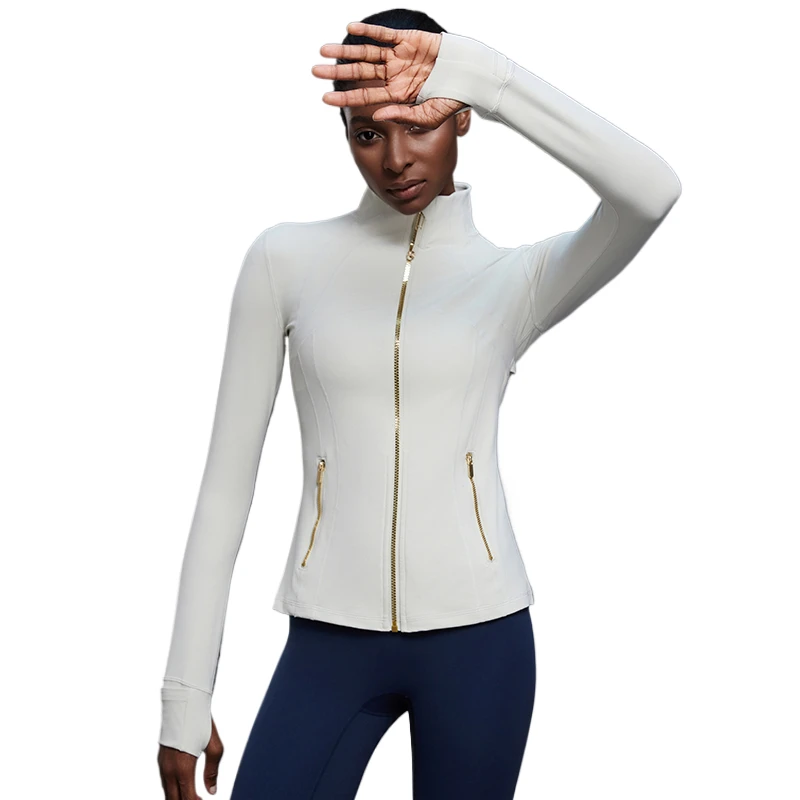 Women's Cycling Jogging Stand-up Collar with Gold Zipper Yoga Slim Fit Long Sleeve Autumn Gym Workout Sports Outerwear