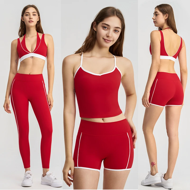 Custom High Quality 6-Piece Women's Fitness Set Spandex/Nylon Four-Way Stretch Front High Waist Leggings Sports Shorts Workout