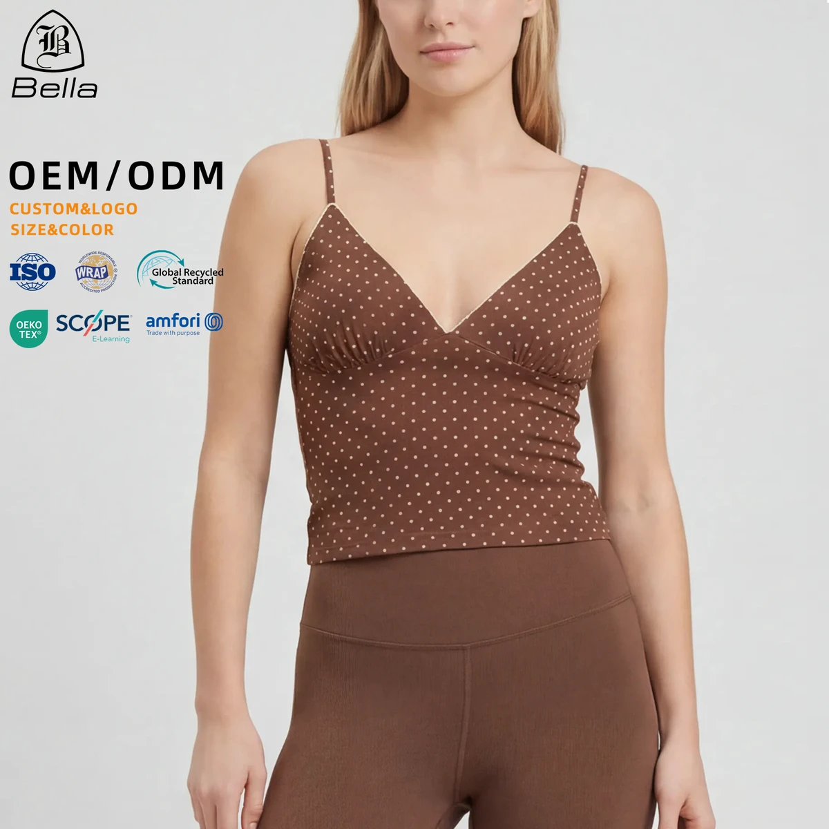 Custom Polka Dot Printed Spaghetti Strap V Neck Yoga Tops Women Breathable Gym Fitness Sports Vest Workout Tank Top