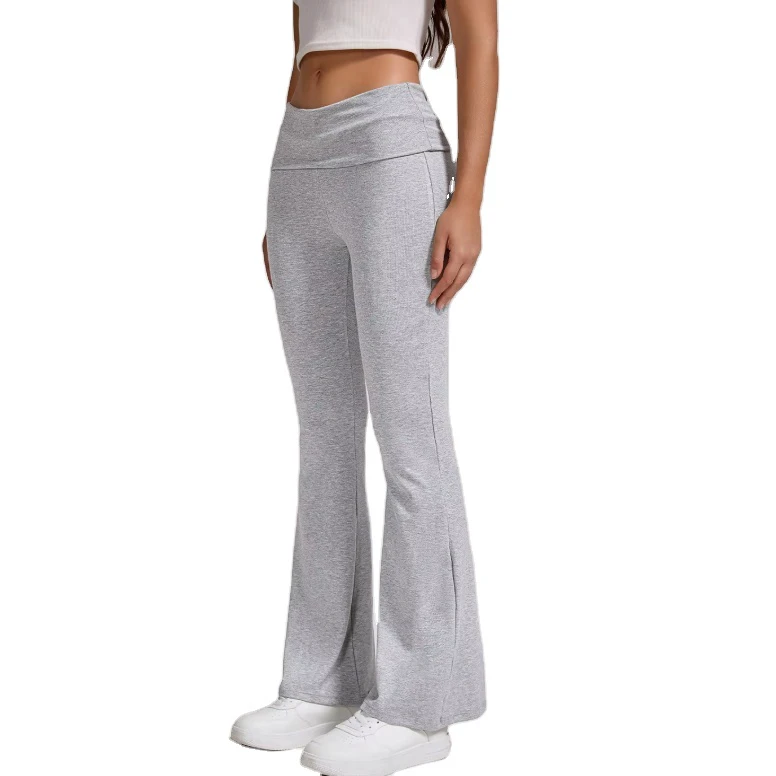 New Dark Women's Low Waist Flare Leg Solid Color Casual Yoga Sports Pants Rayon Full Length