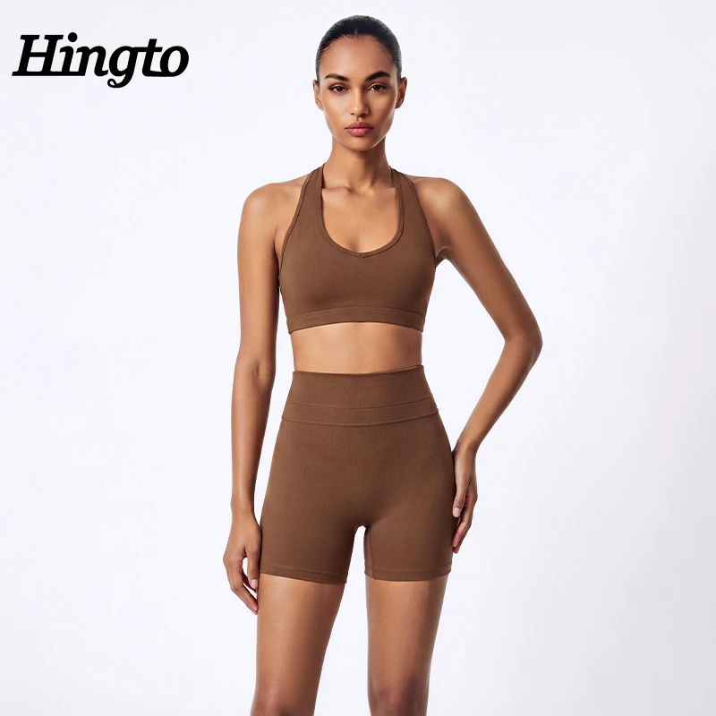Custom Premium Nylon Spandex Workout Sets Women Seamed Gym Wear Yoga Set Hyrox Workout Shorts Sports Bra Activewear