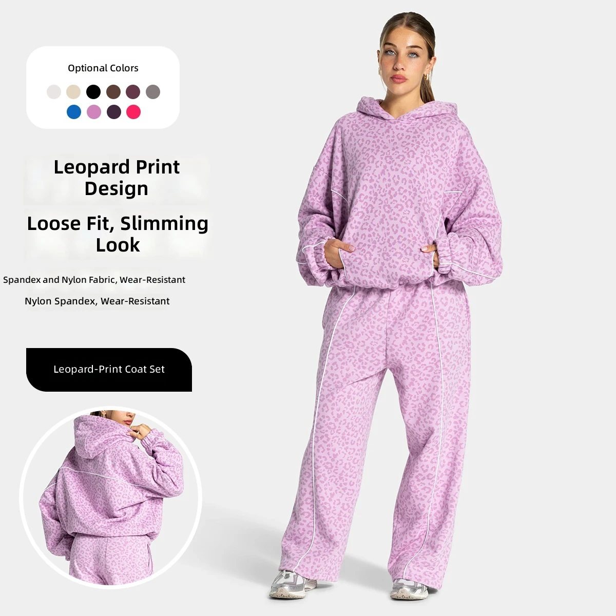 Women's Leisure Sports Fitness Running Yoga Suit with Hood Breathable Cheetah Leopard Print 2-Piece Set for Yoga Training Mujer