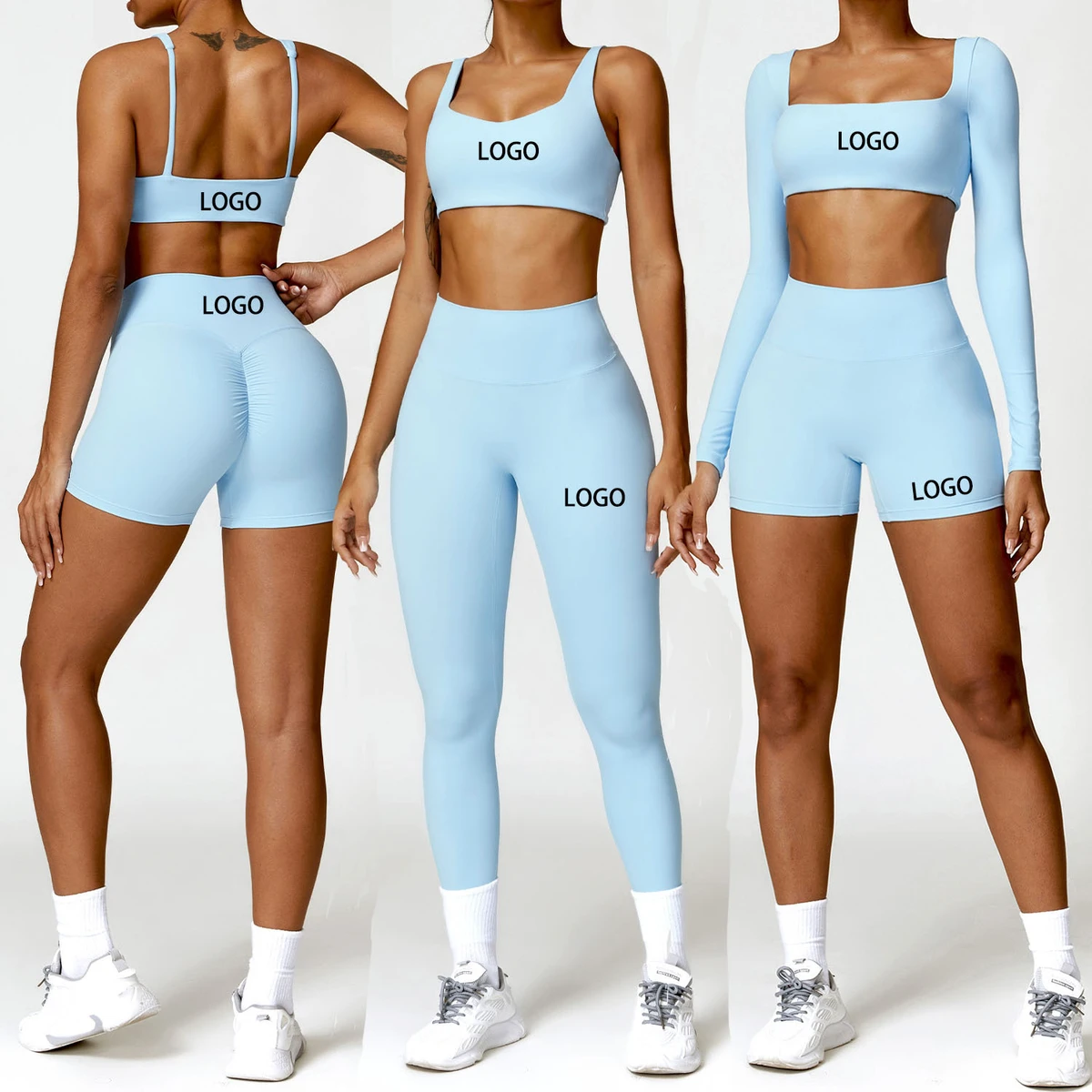 Wholesale 4Pcs Sets Women's Clothes Tight-fitting Brushed Yoga Quick-drying Fitness Suit Winter Outdoor Running Sports Suit