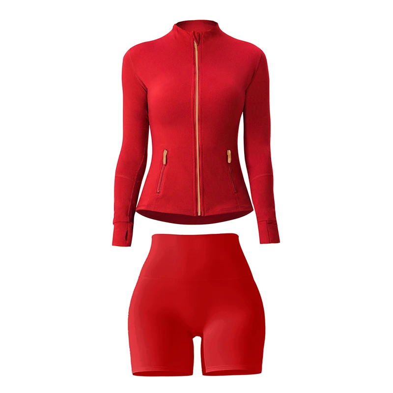 Custom Logo Women Jacket Shorts Set for Women High Elasticity Two Piece Set Gym Wear Workout Sets Women Clothing 2024 Autumn