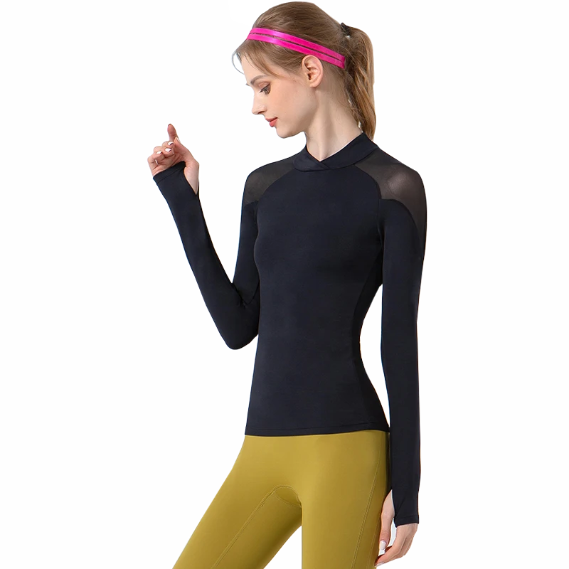Long Sleeve Crop Tops for Women Yoga Running Shirts Gym Workout Cropped Tank Tops With Mesh Splicing