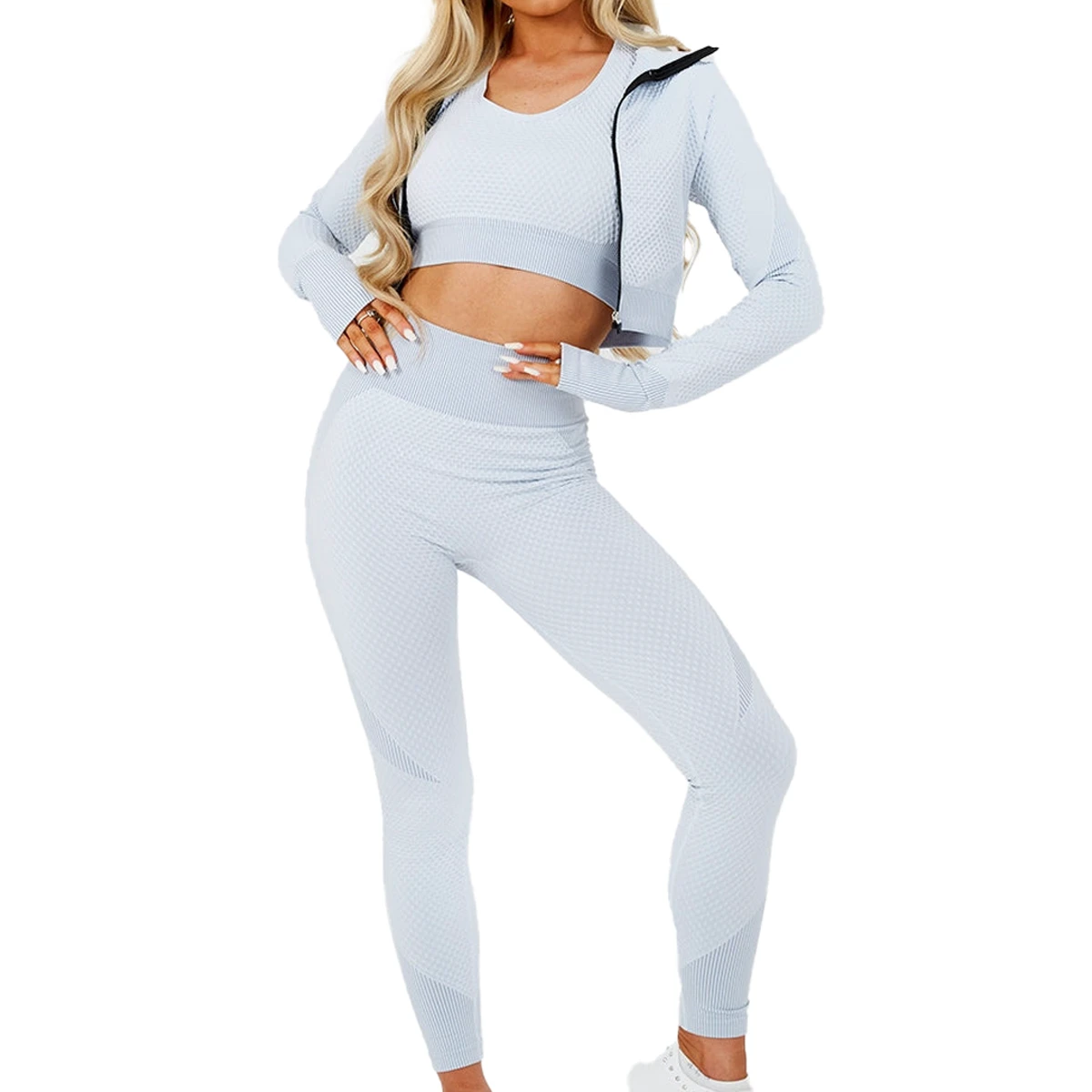 Women's Soft Comfortable Solid Twist Print Elastic Waist 3-Piece Yoga Sets Plus Size Waterproof Fitness Clothing Gym Wear