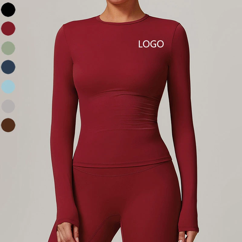 G Top-CCX8519 New Autumn Women Yoga Wear Long Sleeve Athletic Fit Top Compression Stretchy Sports Workout Gym Tops