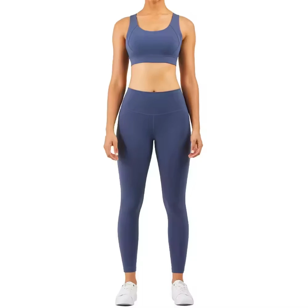 Yoga Set Sports Jumpsuit Women 2-Piece Cross Strap Yoga Suit Fitness Bodysuit Running Leggings Backless Romper Washed Solid