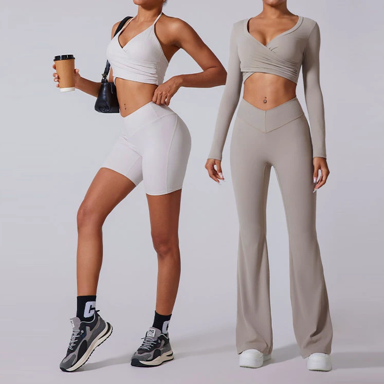 Bnice 600 Women Ribbed Yoga Set Long Sleeve Top Activewear Set Seamless Sportswear Fitness Workout Gym Clothing