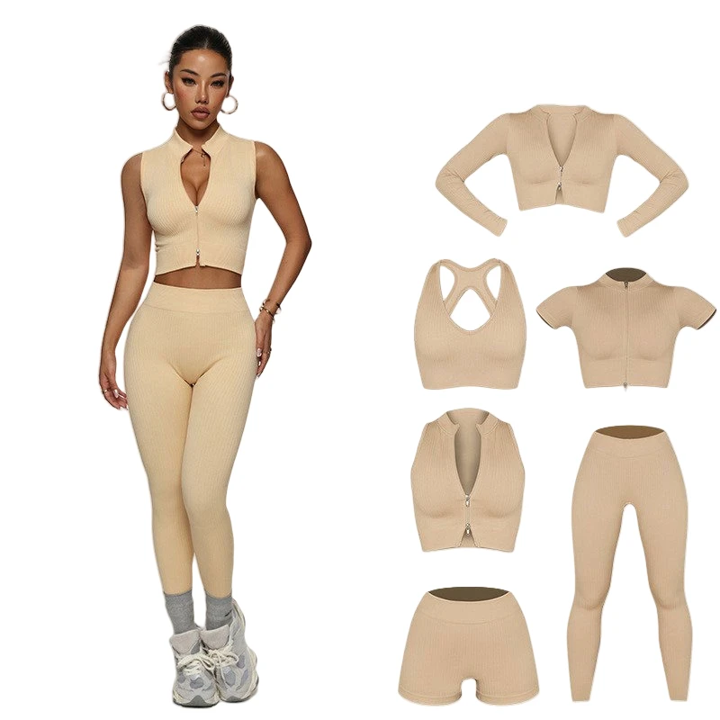 New Six-piece Yoga Suit Active Stretch Breathable High Elastic Sports Tight Training Compression Lightweight Gym Yoga Sets