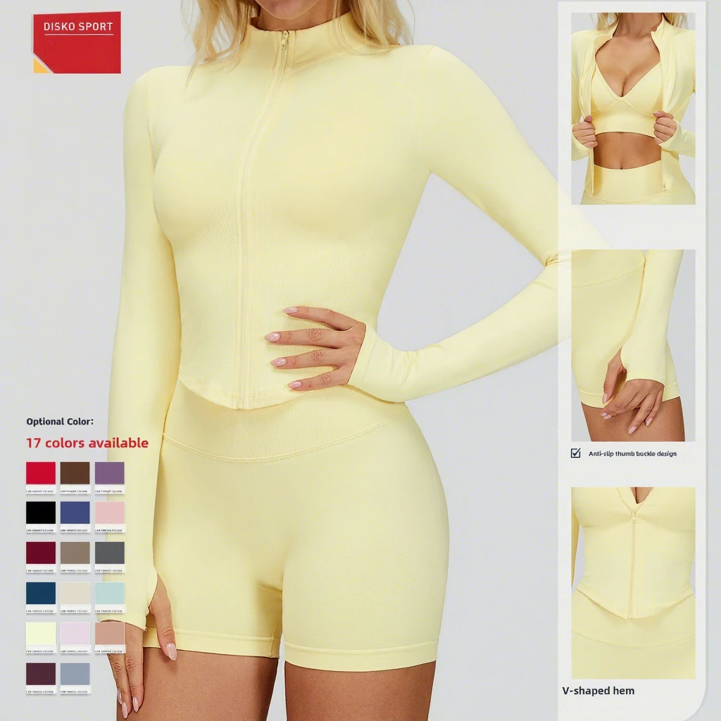 European American Stand Collar Zipper Long-sleeved Yoga Jacket Women's Tight Quick-drying Spandex/Nylon Seamless Knitting Top