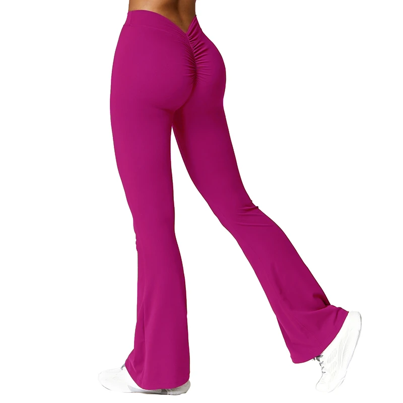 Women's Custom Logo Lightweight Gym Workout Pants V Back Solid Pattern Wide Leg Yoga Legging for Women