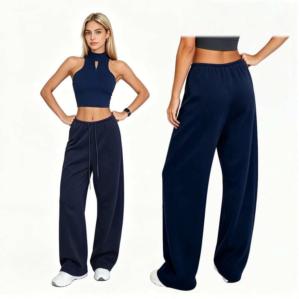 Women Yoga Pants Low Waist Elastic Waist Breathable Anti-Wrinkle Straight Loose Spandex/Polyester Fitness Casual Sport Wear
