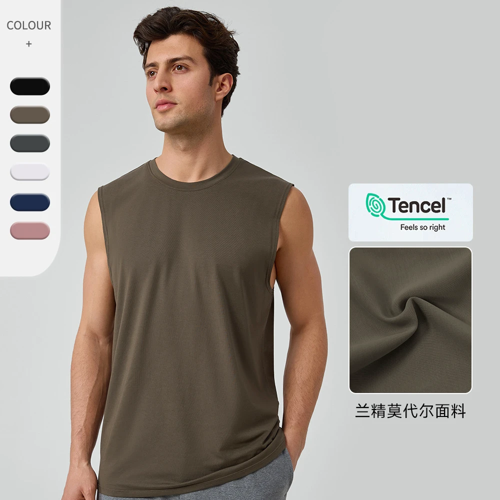 Men Modal Tank Top Wide Shoulder Loose Fit Cooling Breathable Gym Workout Training Yoga Sleeveless Shirt Summer 51118