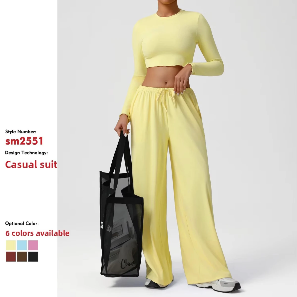 Under Lulu Custom 2-Piece Breathable Nude Feel Spandex/Nylon Fitness Ensemble Loose Draping Wide-Leg Pants Figure-Hugging Yoga