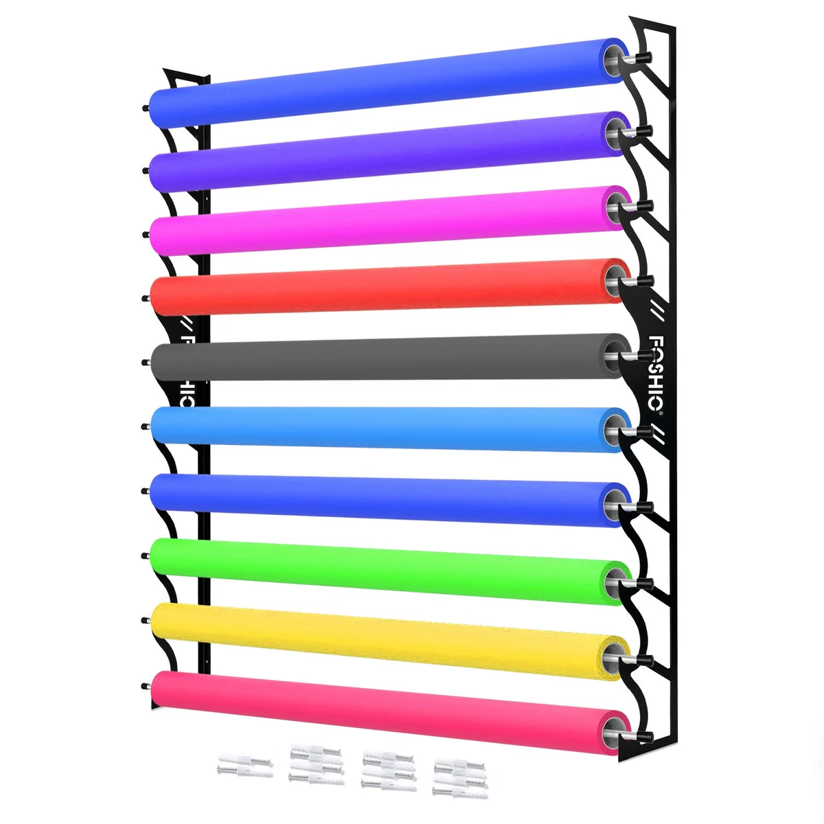 Foshio Custom Logo Car Vinyl Wrap Tools 10 Holds Metal Vinyl Wrap Wall Mount Storage Rack With 10 Rods