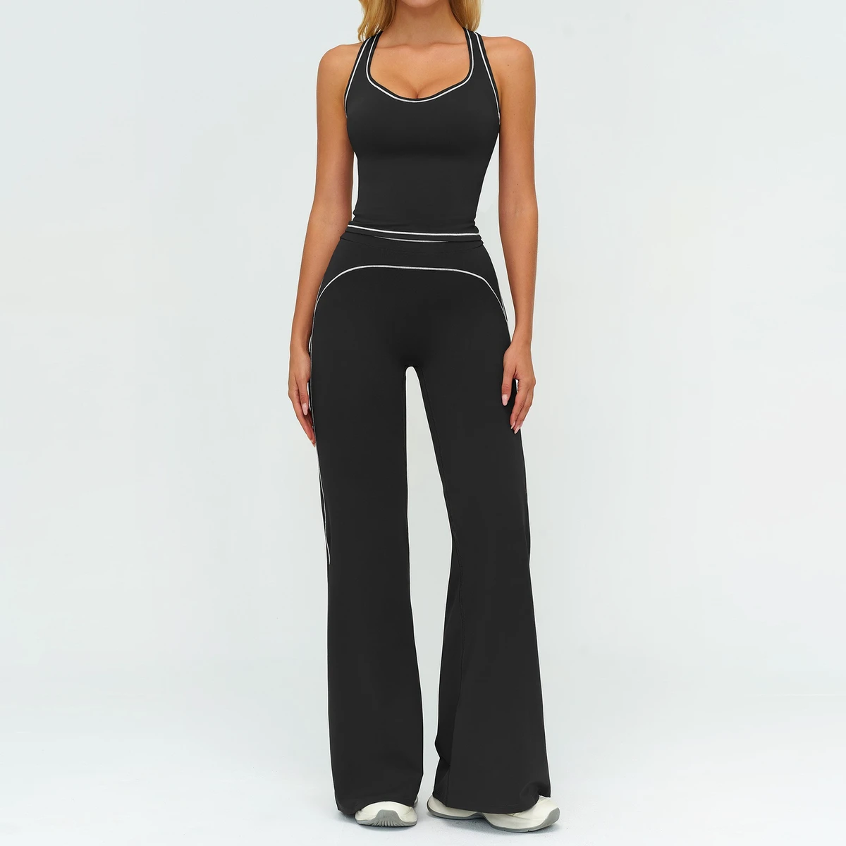 Yoga Suit High Quality Fashion Suspender Bra Wide Leg Bell Bottoms 2 Pieces Breathable Quick Drying air Slim Running Yoga Suit