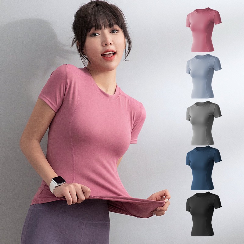 Internet-famous Breathable for Tight-fit Slimming Stretch Short-sleeved T-shirt for Gym Running Yogawomen's Summer Thin XXL XL