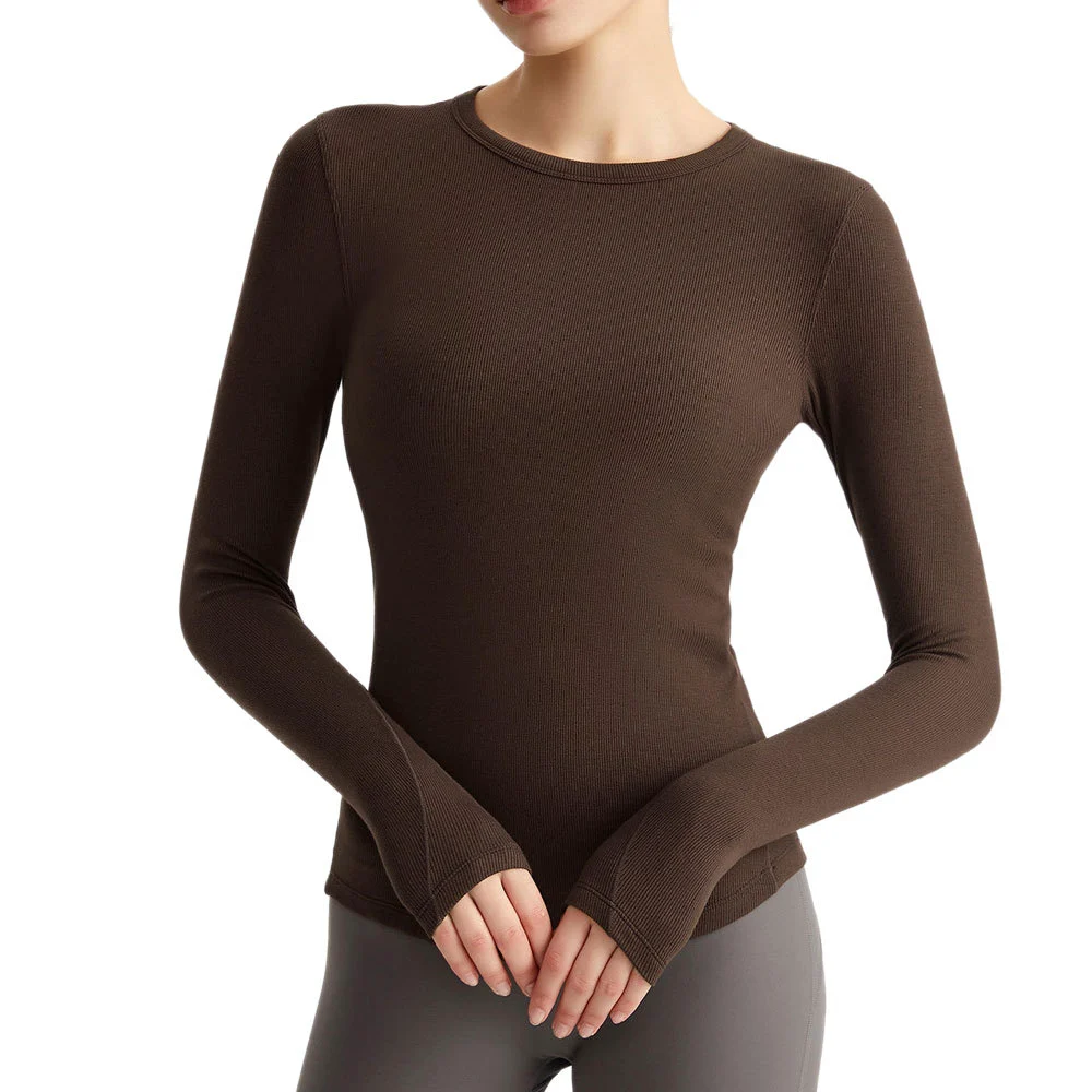New Solid Color Crew Neck Breathable Compression Shirt Sports Wear Brushed Tight Four-Way Stretch Quick Dry Long Sleeve Yoga