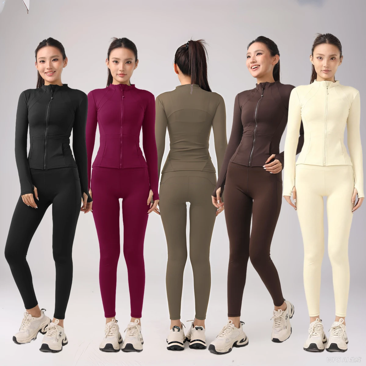 Ladies' Yoga Set with Solid Color Breathable Tight Pants & Slim Fit Jacket Customizable Logo Promotion