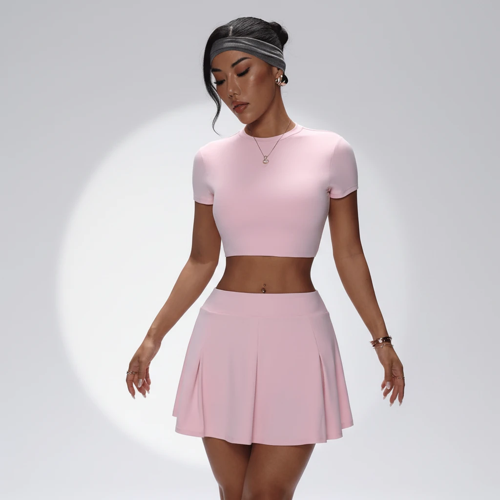 Custom Women Solid Yoga Activewear Set Crew Neck Short Sleeve Top High Waist Shorts Front Side Pocket Four-Way Stretch 2-Piece