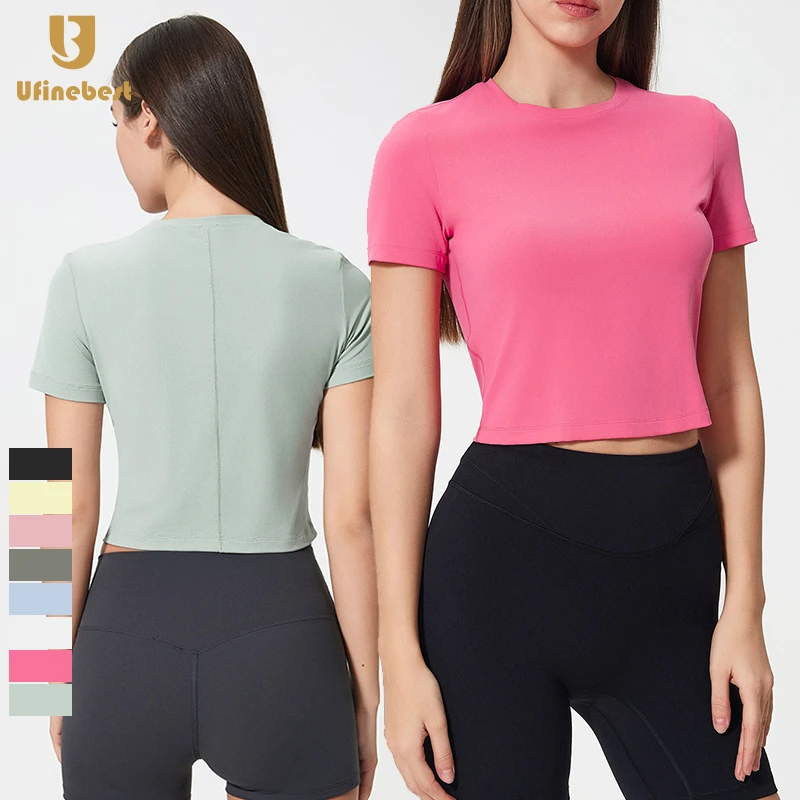 Women's Slim-Fit Short-Sleeved T-Shirt for Running Spring Summer High Elastic Breathable Fitness Yoga Clothing Shorts