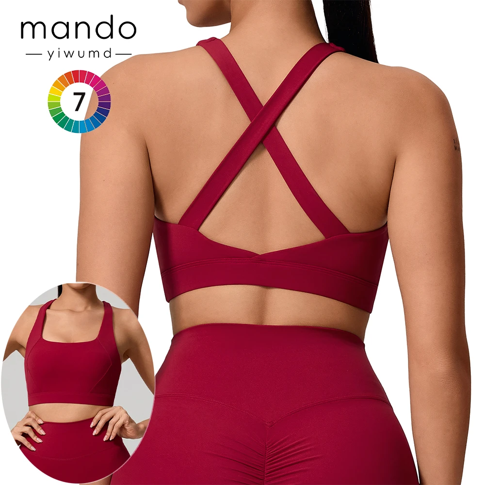 TikTok Best-Selling U-Neck Yoga Bra with High-Impact Cross-Back and Wide Straps Design Soft yet Supportive