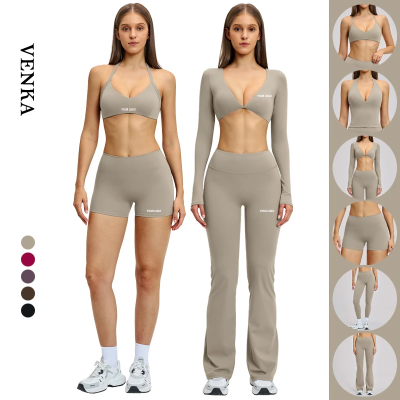 Women Sportswear Suit Long Sleeve Sports Top Bra Sex V Neck Long Sleeves High Waist Butt Lifting Leggings Gym Fitness Yoga Sets