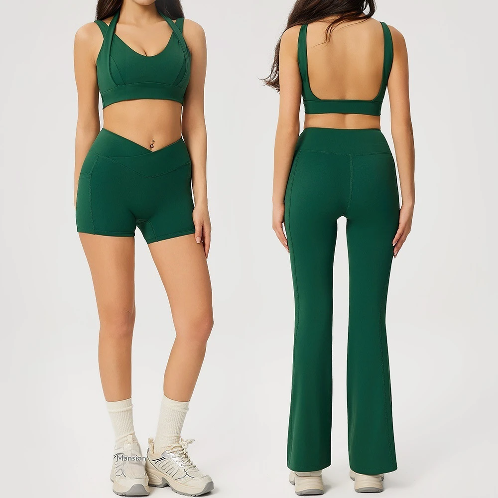Cross-Border Women's Yoga Set Solid 4-Piece Breathable Tight Fashion Casual Outdoor Running European/American Style