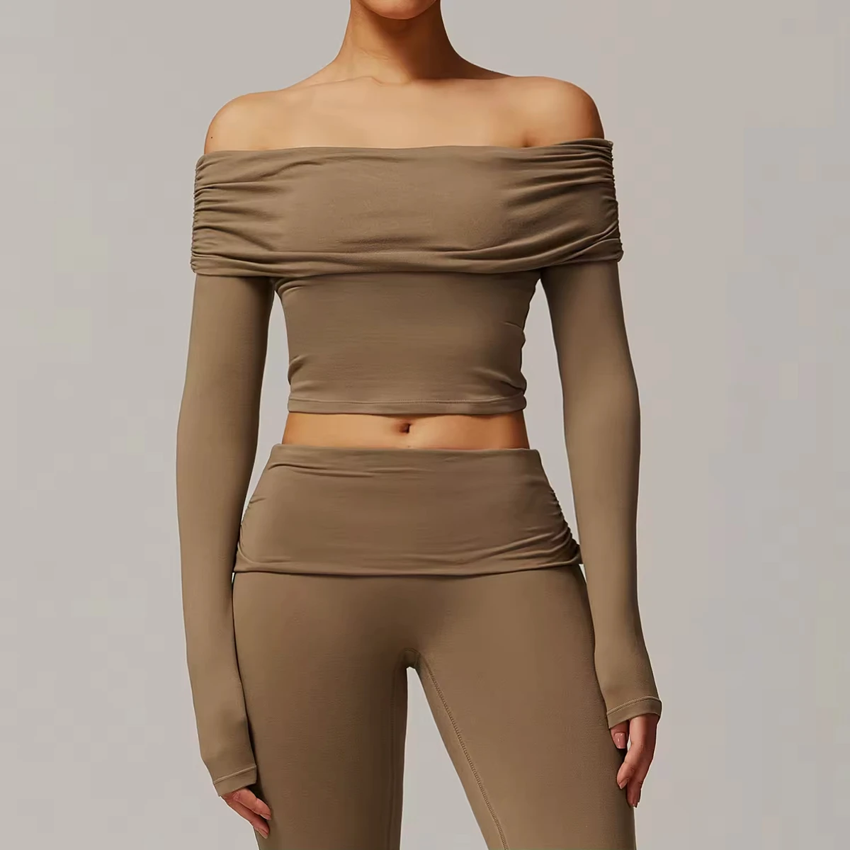 HUACHEN Women's Sexy Casual Long Sleeve Crew Neck Sports Yoga Dance Top Breathable Four-Way Stretch Quick Dry Versatile Adults