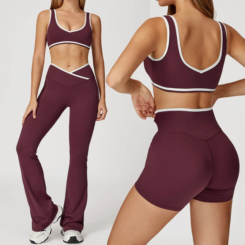 Custom Logo 3 Pieces Women Yoga Set High Supportive Tops Tummy Control Pants Fitness Sports Workout Compression Active Gym Wear