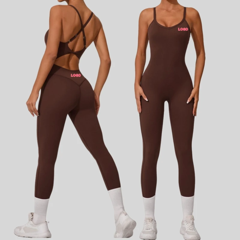 Adjustable Cross Strap Women Gym Run Yoga Pliates Sport Wear One Pieces Bodysuit Quickly Dry Breathable Sports Fitness Jumpsuits