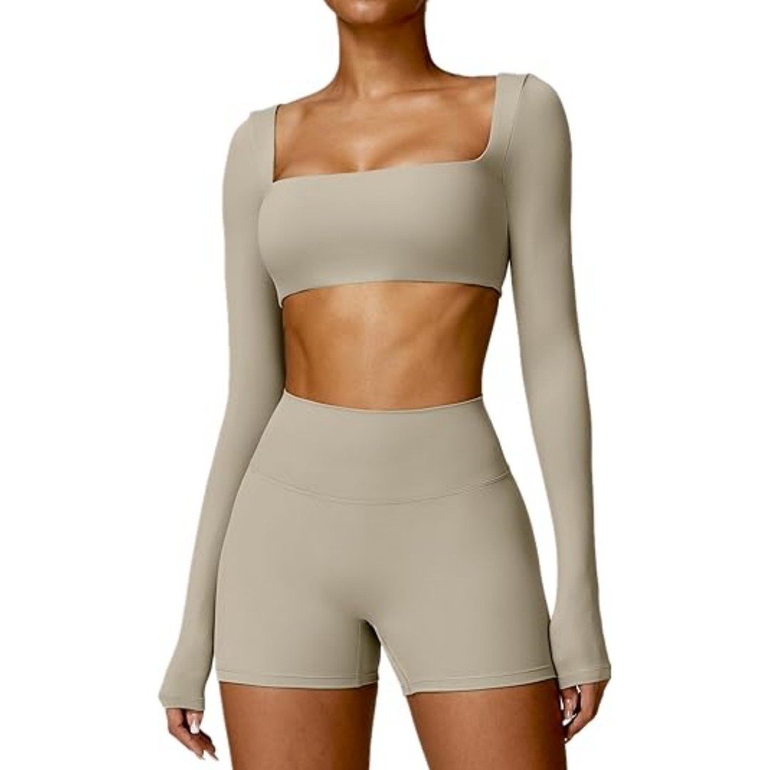 Sports Suit for Gym Pilates Yoga Running Custom Square Collar Elastic Sports Bra And Shorts Women's 2-Piece Yoga Set