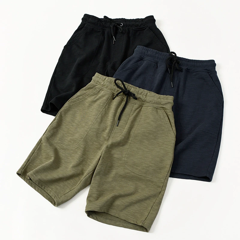 Casual Loose Canvas Drawstring Knitted Breathable High Waist Oversized Sweat/Running Shorts Men Bulk Custom Heavyweight 100%