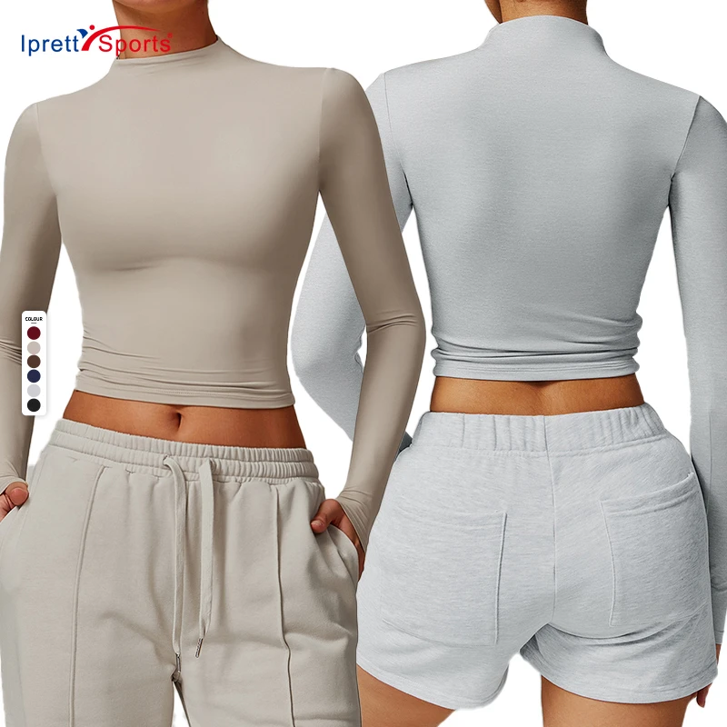 Slim Fit Women Quick Dry Fitness Tops Sports Long Sleeve With High Neck Wear Compression Soft Workout High Elastic Yoga Clothing