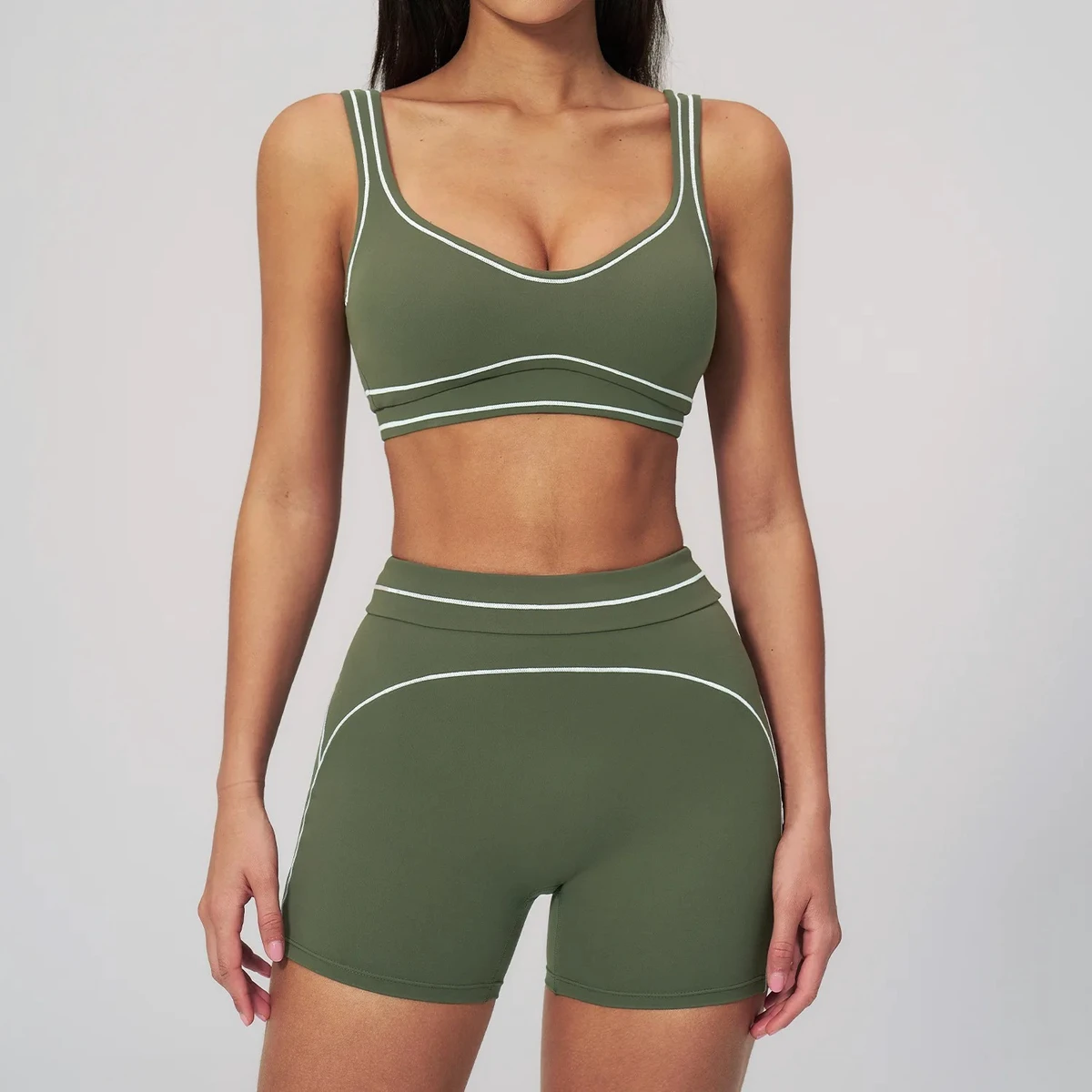 White High Waist Solid Yoga Leggings Set Elastic Waist Stretch Sports Bra and Shorts 2 Piece Fitness Workout Activewear