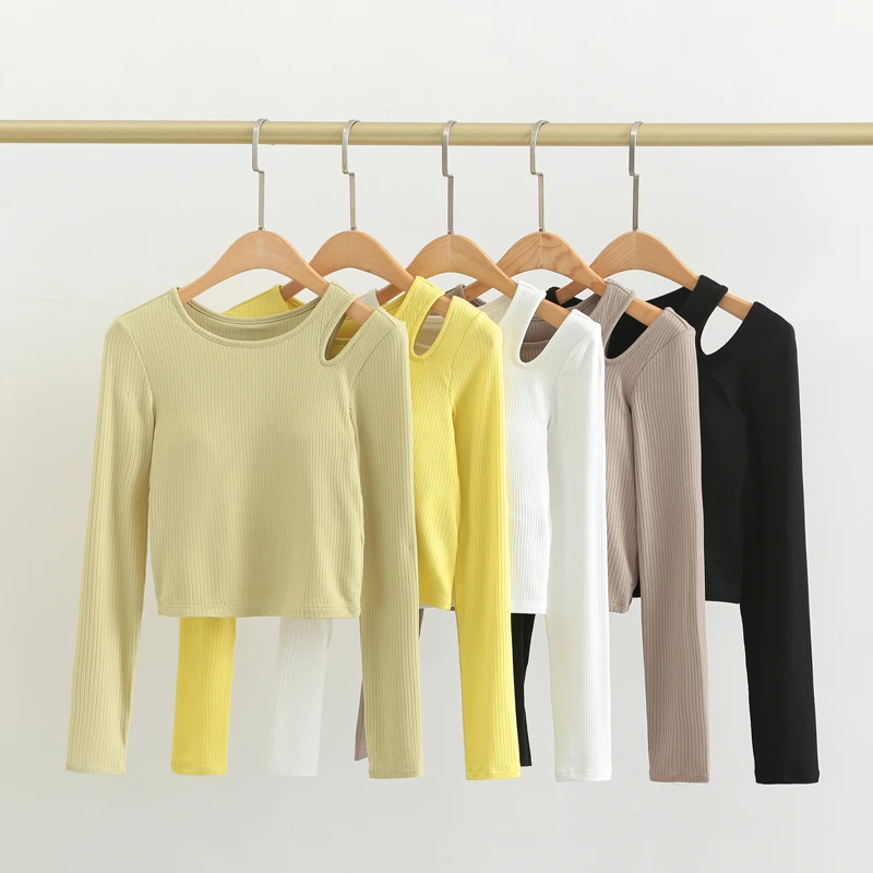 New Women Spring Ribbed Tight Yoga Dance Hollow Out Clothes Sports Long Sleeves T-Shirt Slim Waist Women Gym Tops Clothing