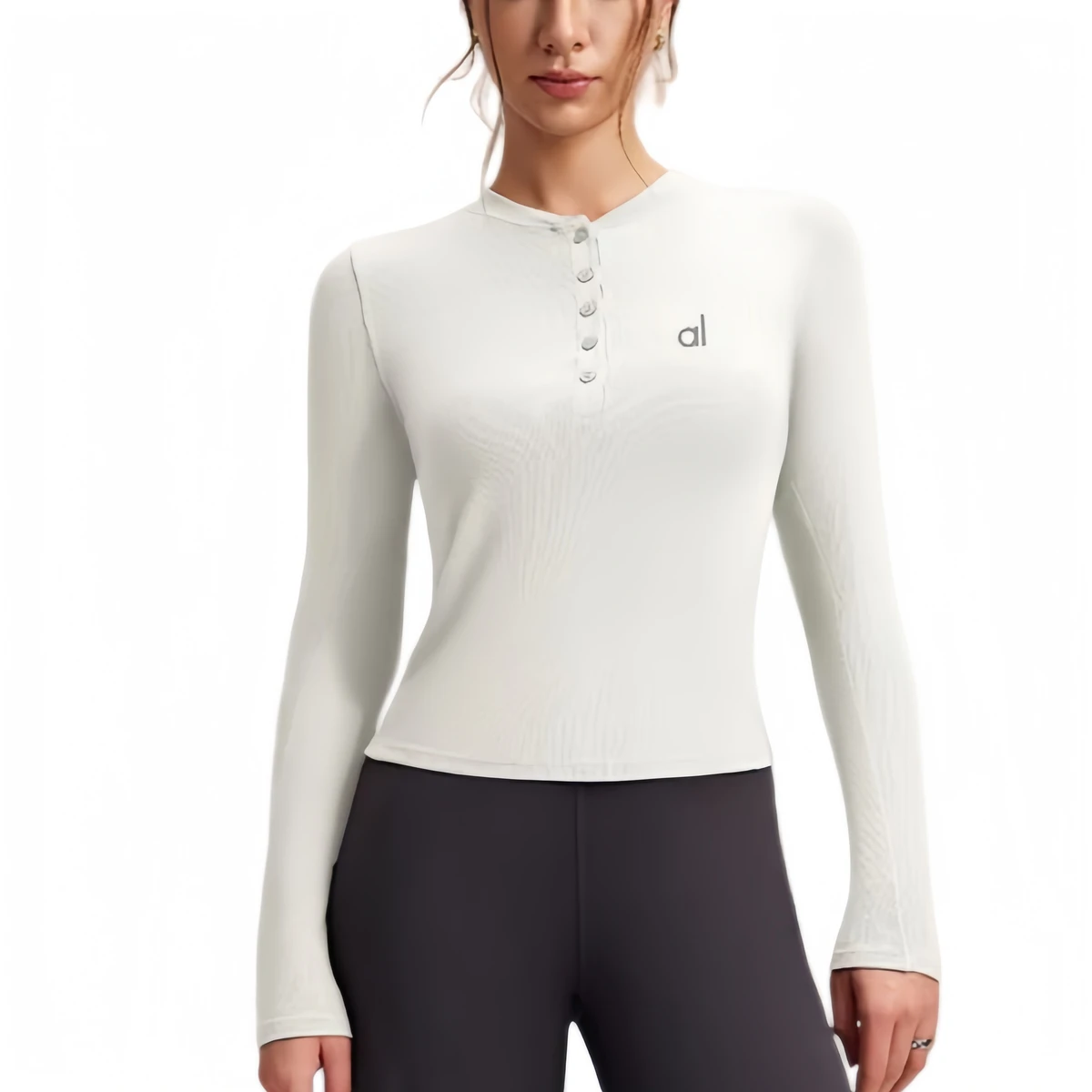 Newly Customized AL Women' Viscose Fiber Slim Fit Yoga Sports Henley Shirt Nude and Skin Friendly Women's Short Long Sleeved Top