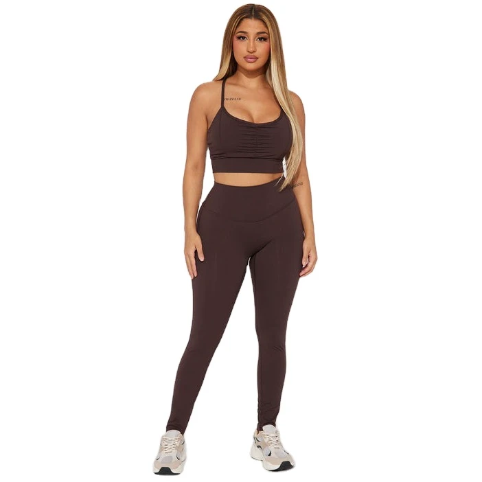 Custom Naked Feeling Solid High Waist Elastic Waist Lightweight Spandex/Polyester 2-Piece Yoga Set for Women Plus Size Gym