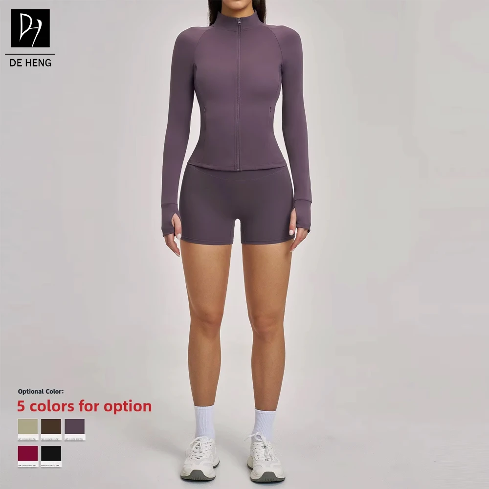 Deng Heng Workout Clothes Custom Logo Jacket Outfit Gym Clothes Yoga Women Track Suits Two Piece Sets