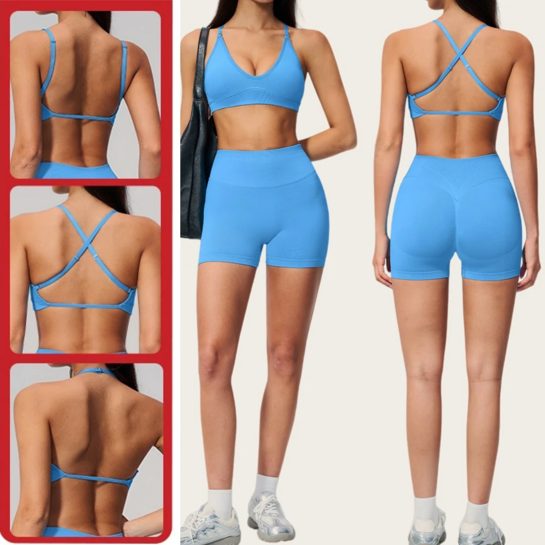 Cross Back Seamless Yoga Wear High Waist Scrunch Butt Leggings for Outdoor Running Gym Training