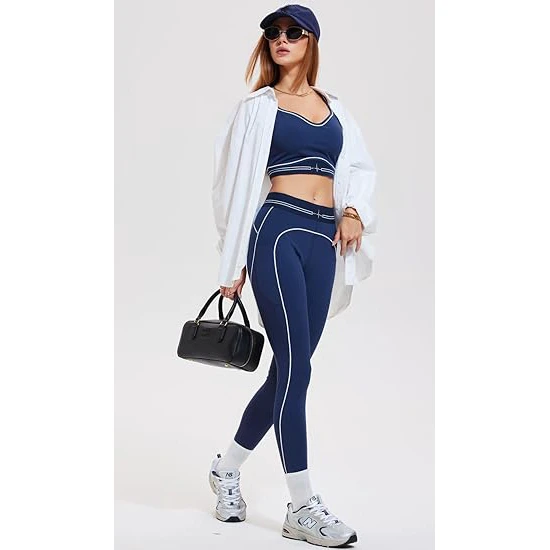 Breathable Reversible Yoga Sets 2-Piece Spandex/Nylon Athletic Top Leggings Lightweight Four-Way Stretch Quick Dry Eco-Friendly
