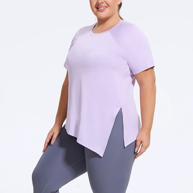 Wholesale Summer Baggy Polyester Dry Fit Breathable Sports T-Shirt Plus Size Women's Solid Color Fitness Running Yoga Top