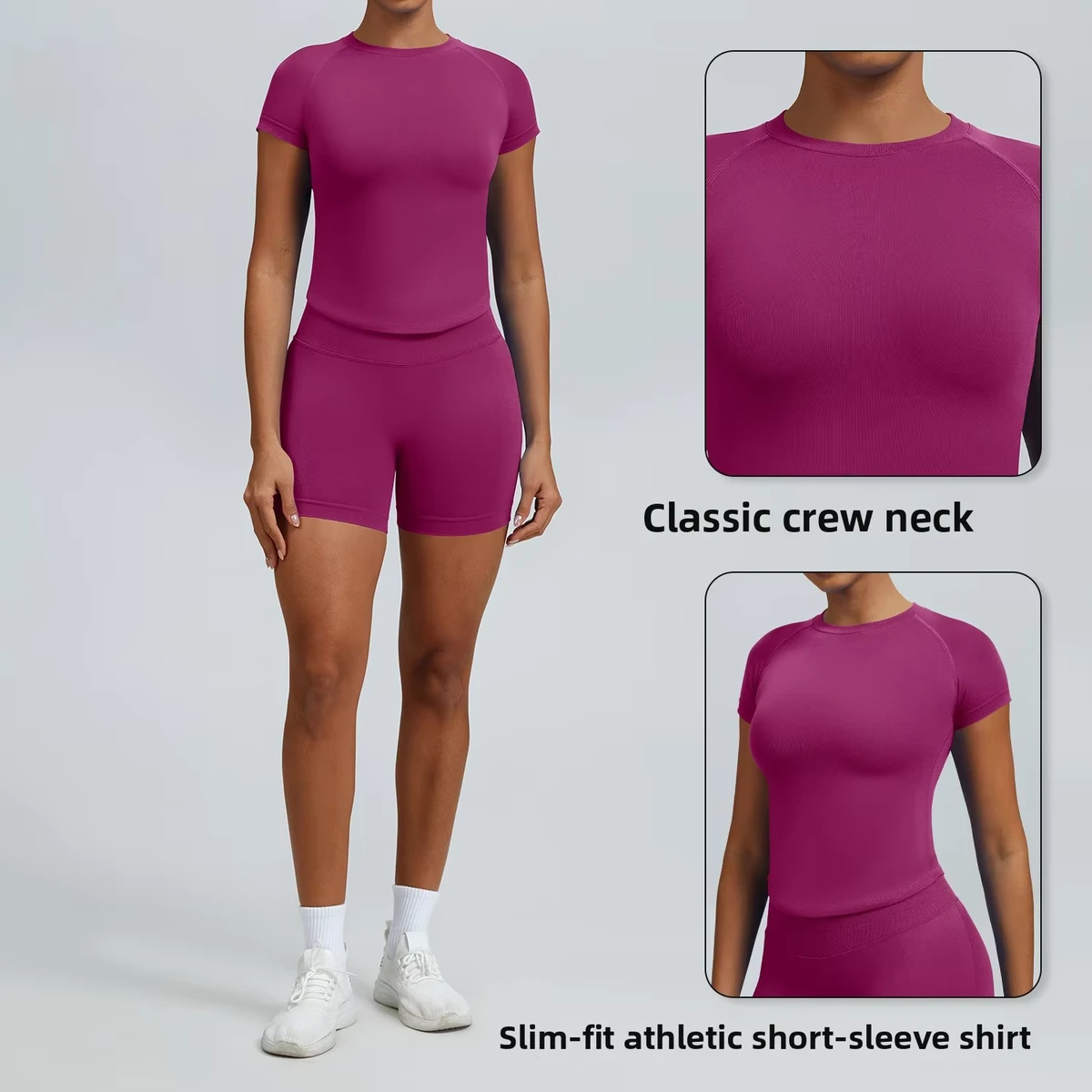 Solid Yoga Set Tight-Fitting Short-Sleeve Fitness Set Quick-Drying Outerwear Running Cycling Yoga Pants