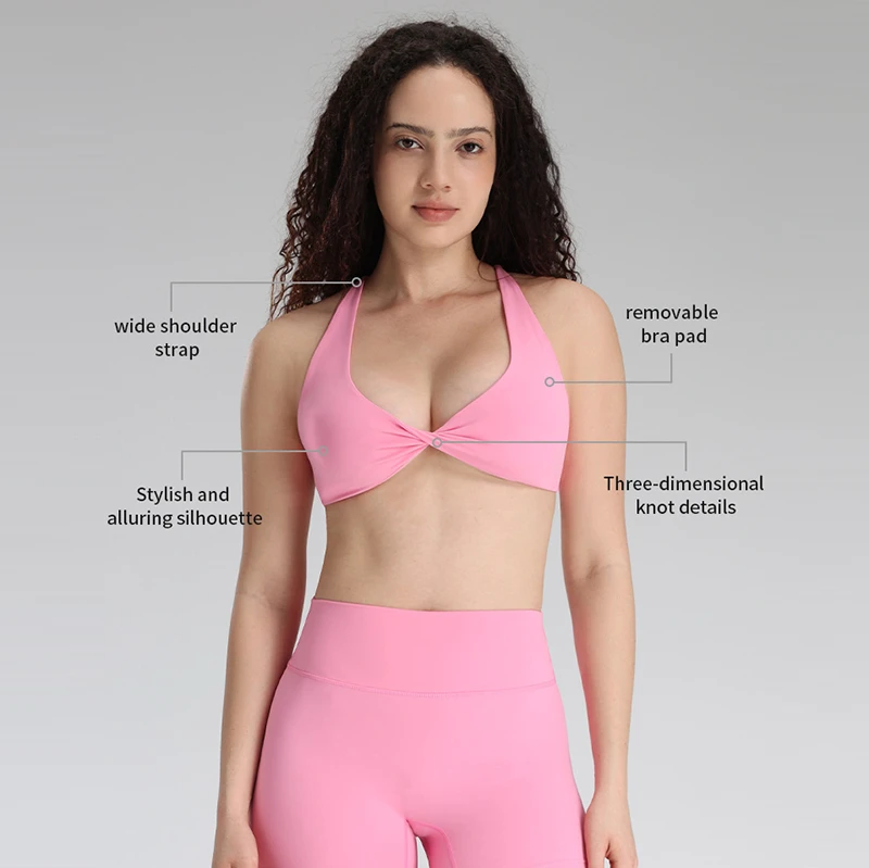 OEM Womens V Neck Twist Front Design Yoga Crop Tops Cross Cross Back Gym Workout Bra Women's Yoga Sports Bras for Women Fitness