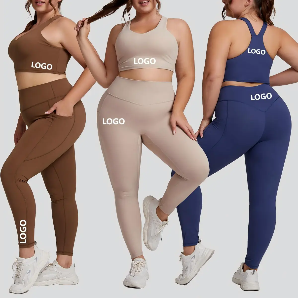 Custom 6XL Plus Size Yoga Wear Set Breathable Active Wear V Shape Bra Legging Solid Waist Front 2-Piece Eco-Friendly Fitness