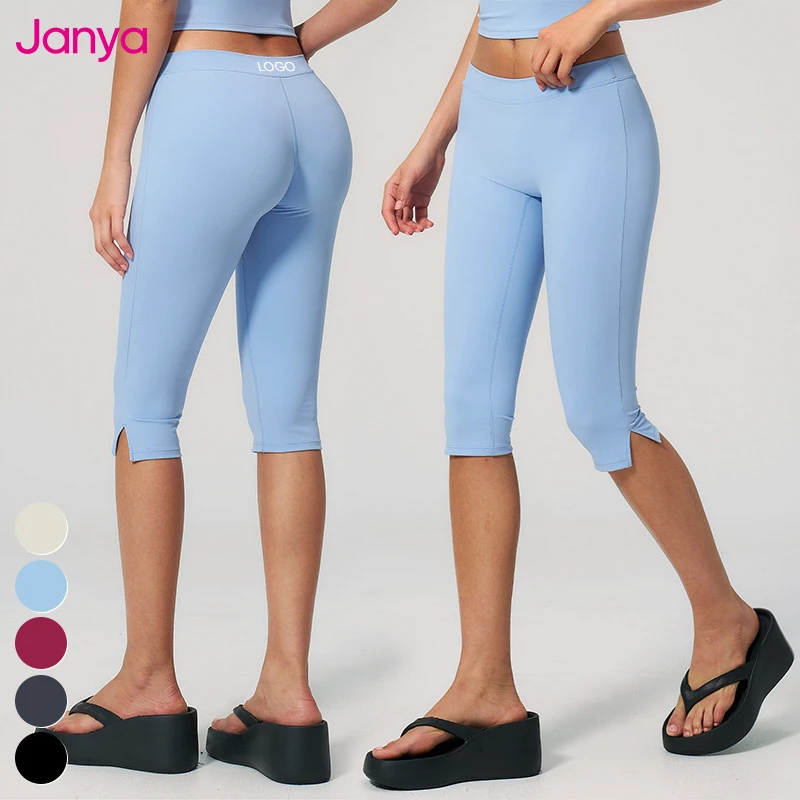 Janya New Elastic Waist Fitness Sports Shorts Custom Logo Running Crop Leggings Breathable Quick-Dry Tummy Control Yoga Capris