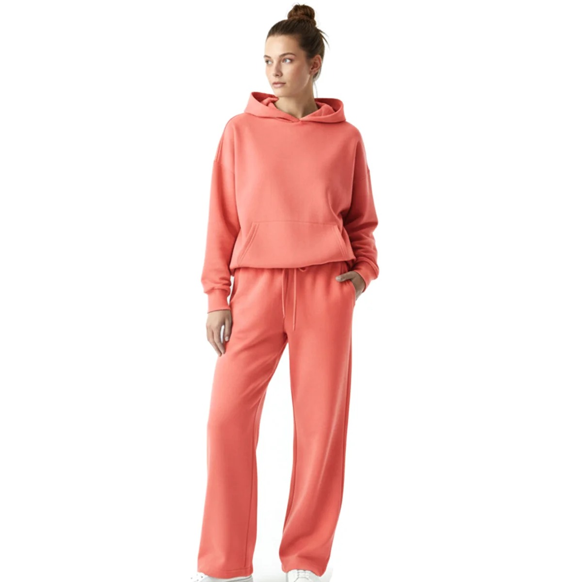 High Quality Solid Vintage 100% Cotton Custom Logo Patches Pullover 2-Piece Long Set Tracksuit for Women Wholesale Casual Design